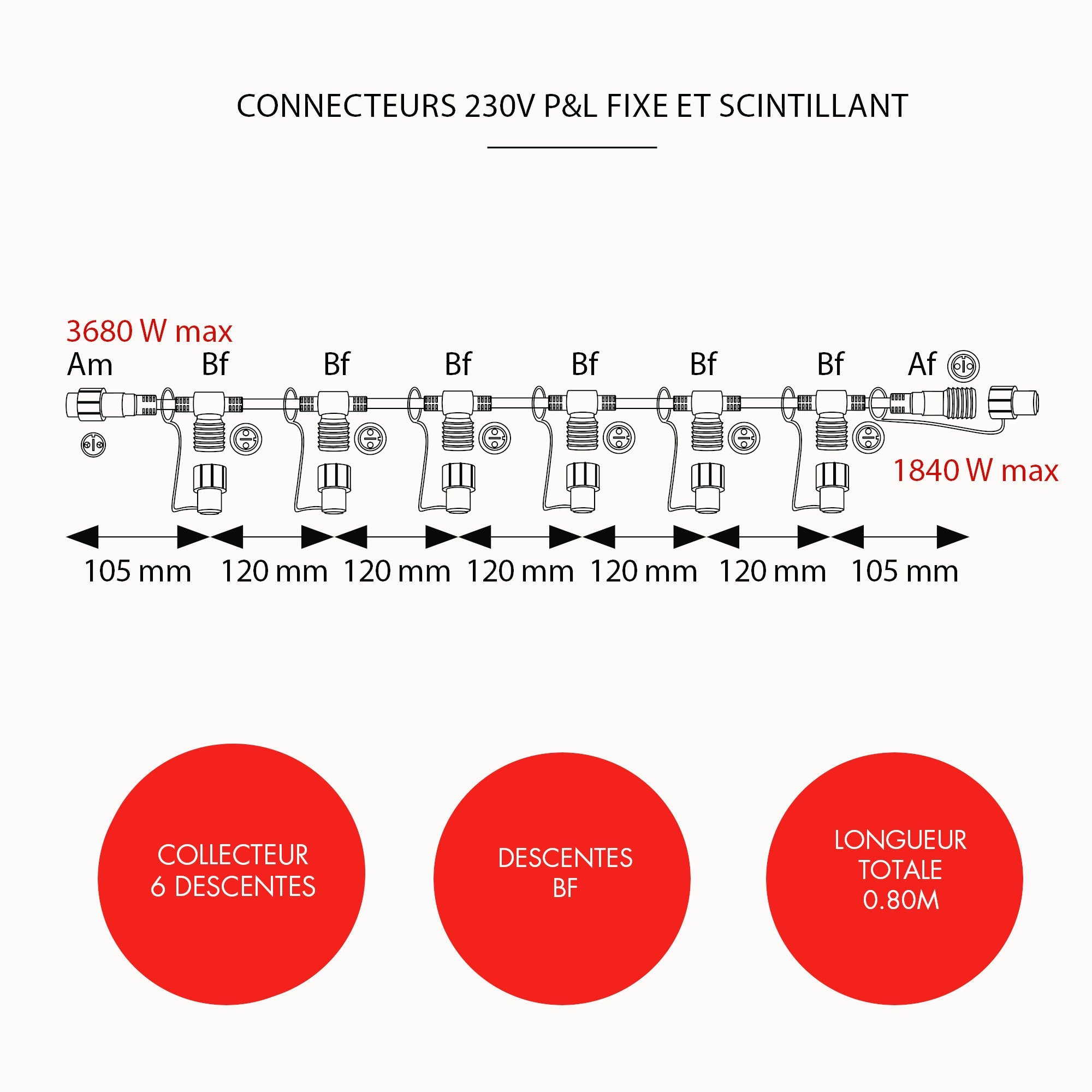 Câble Collecteur 6 descentes reconditionné - L0,80m - 230V