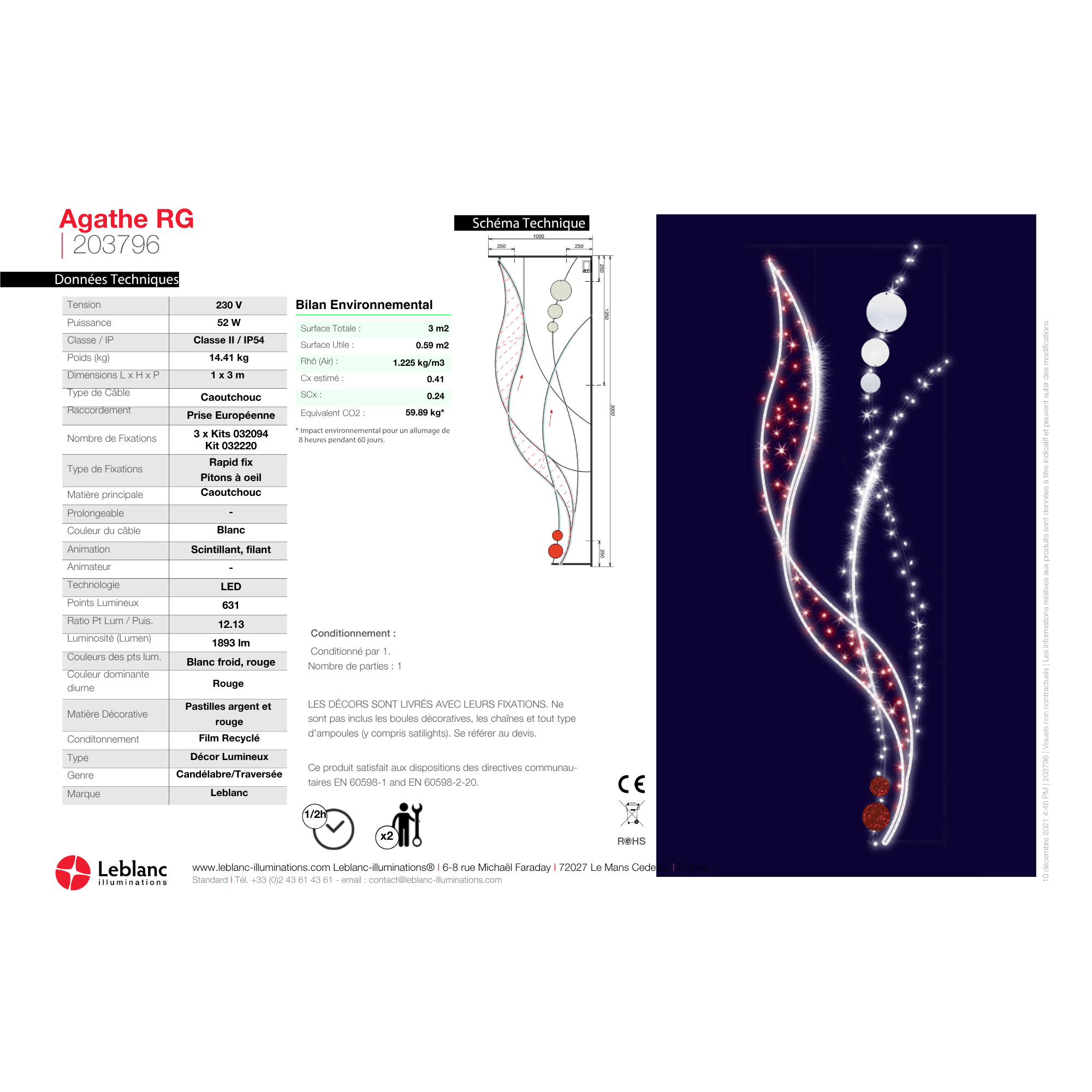 Décor de noël candélabre 2D Agathe H3 x L1m