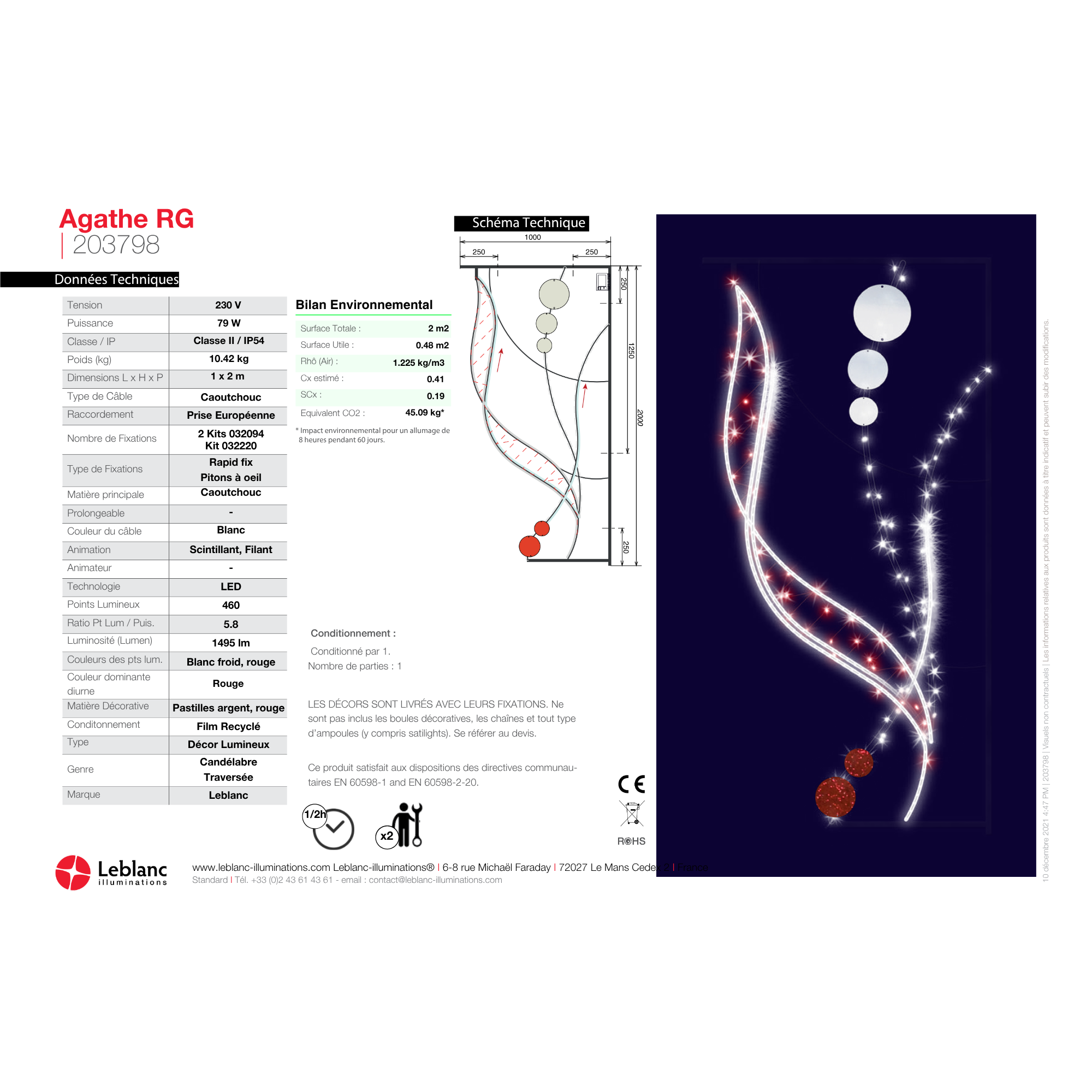 Décor de noël candélabre 2D Agathe H2 x L1m