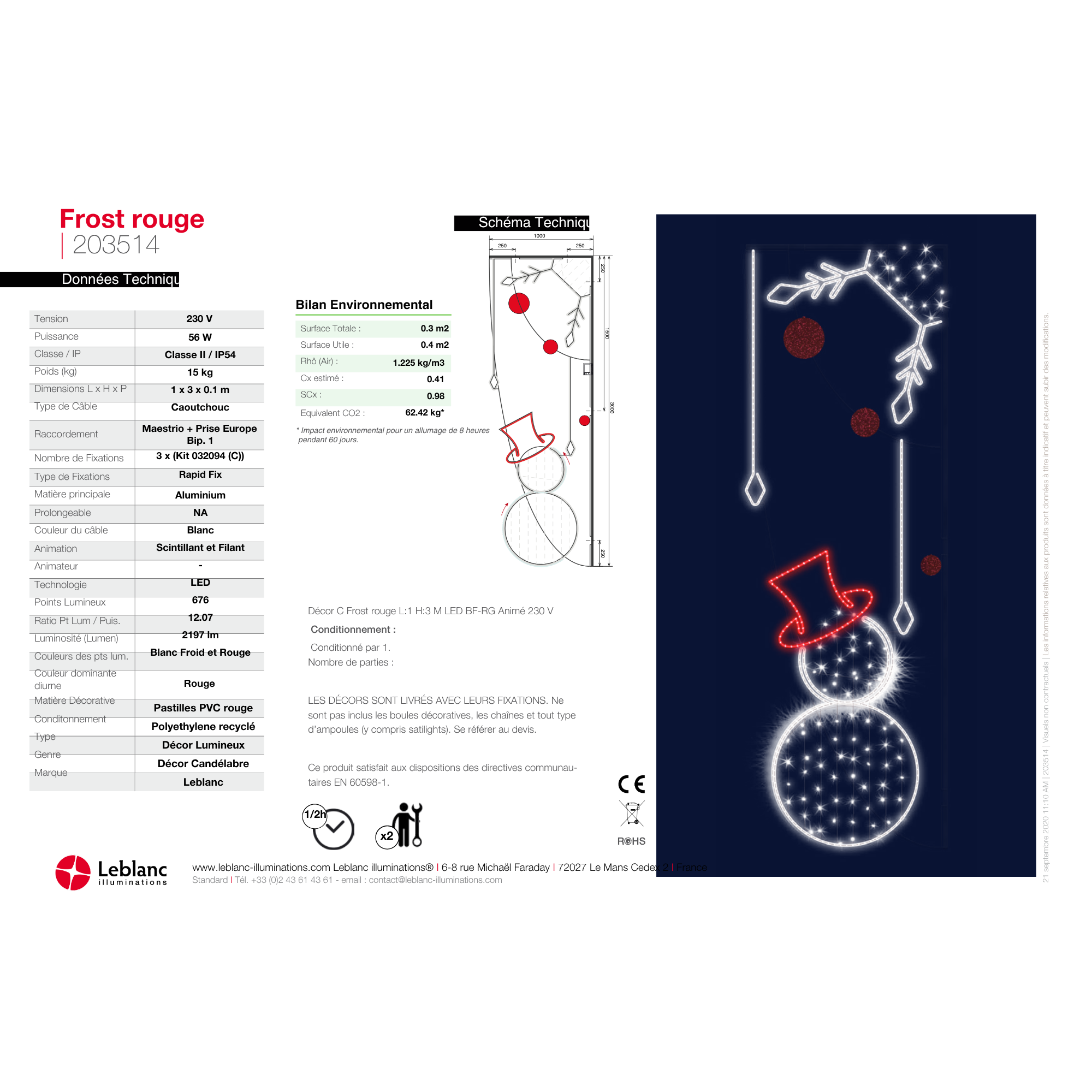Décor de noël candélabre 2D Frost H3 x L1m
