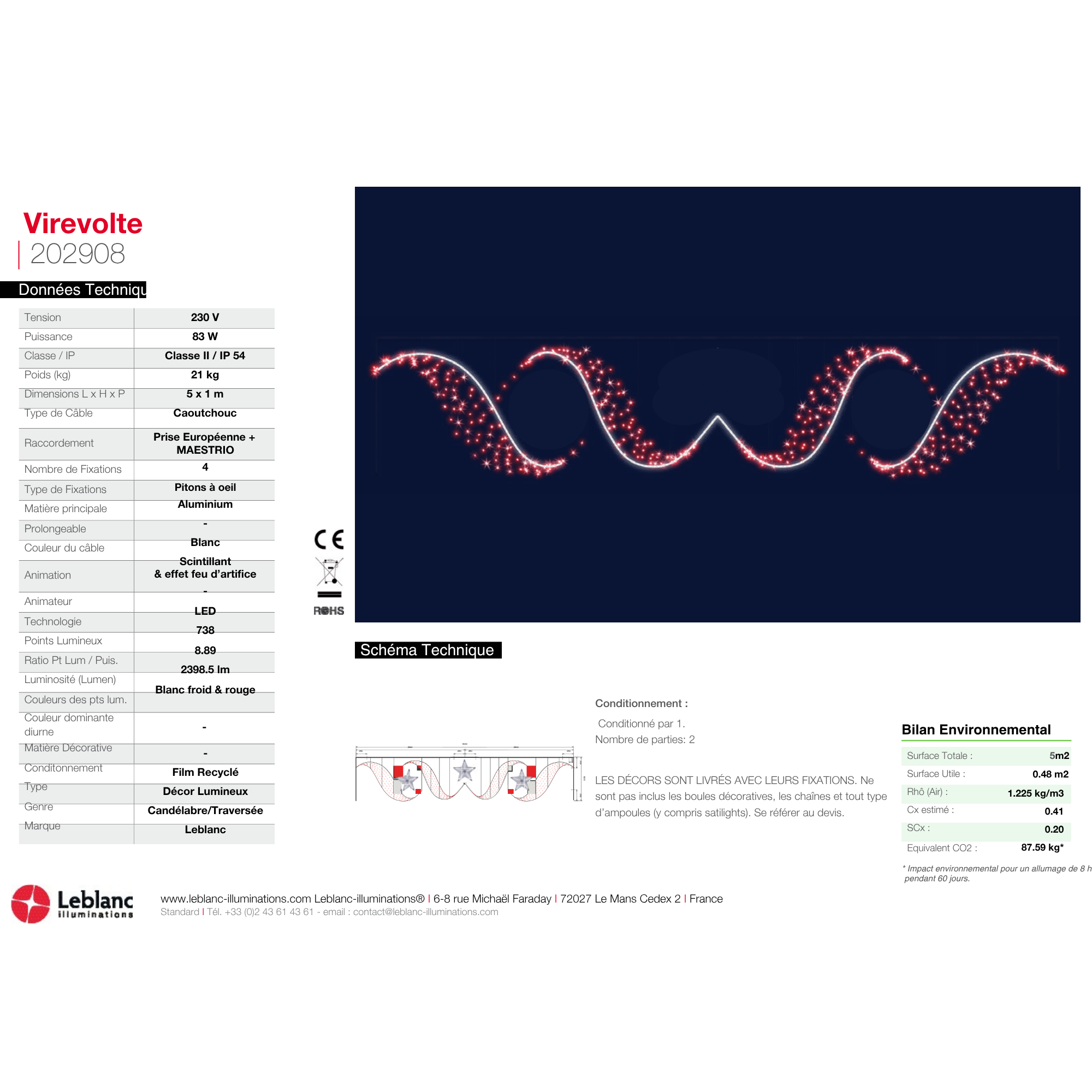 Décor de noël traversée 2D Virevolte Rouge H1 x L5m