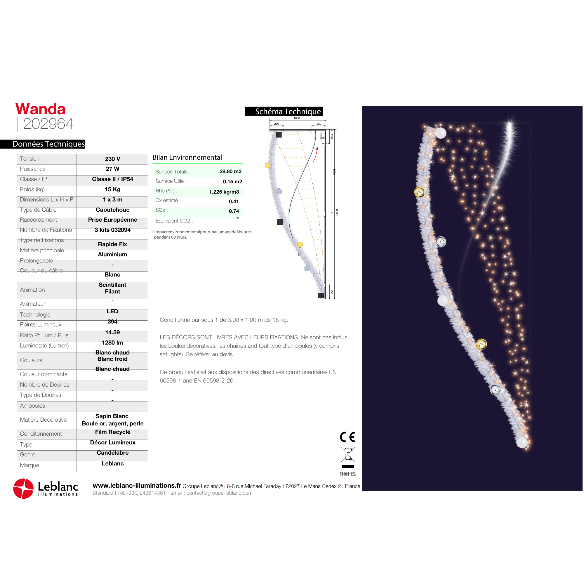 Décor de noël candélabre 2D Wanda H3 x L1m