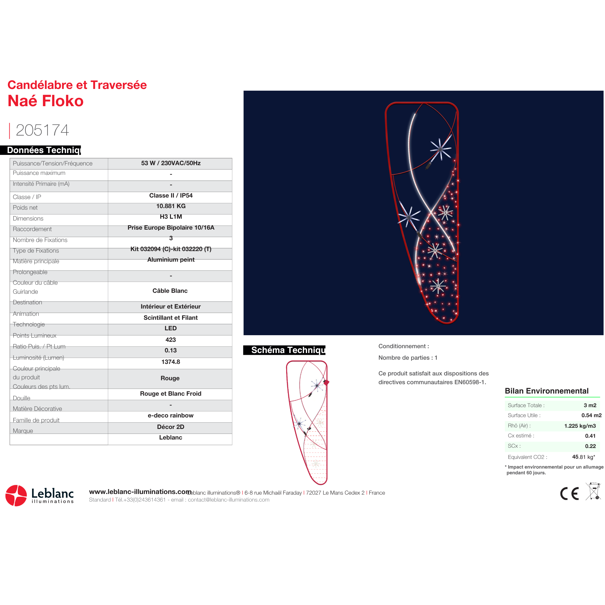 Décor de noël candélabre 2D Naé Floko H3 x L1m