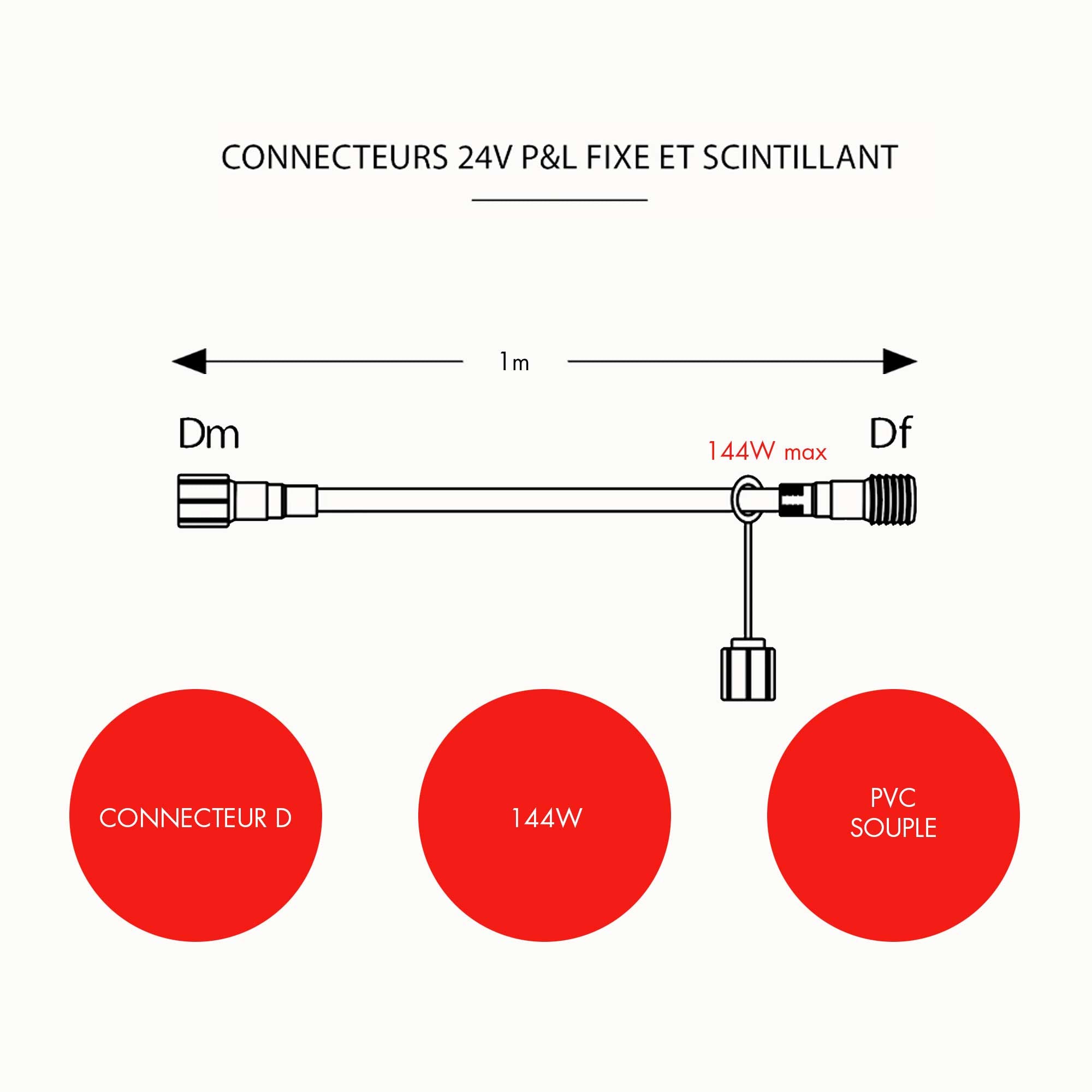 Rallonge P&L connecteur D - L1m 24V vert