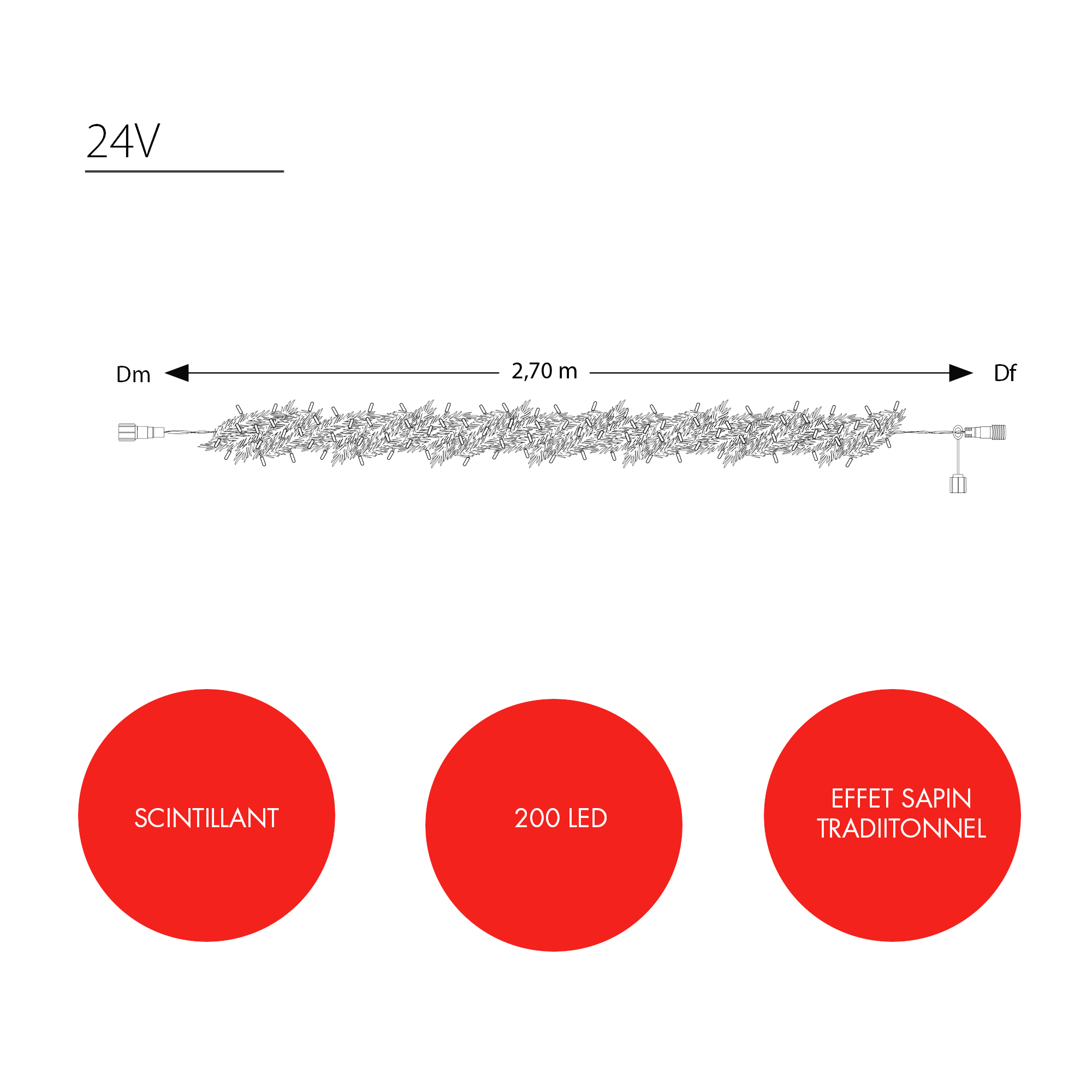 Guirlande sapin traditionnel L2,7m - 24V