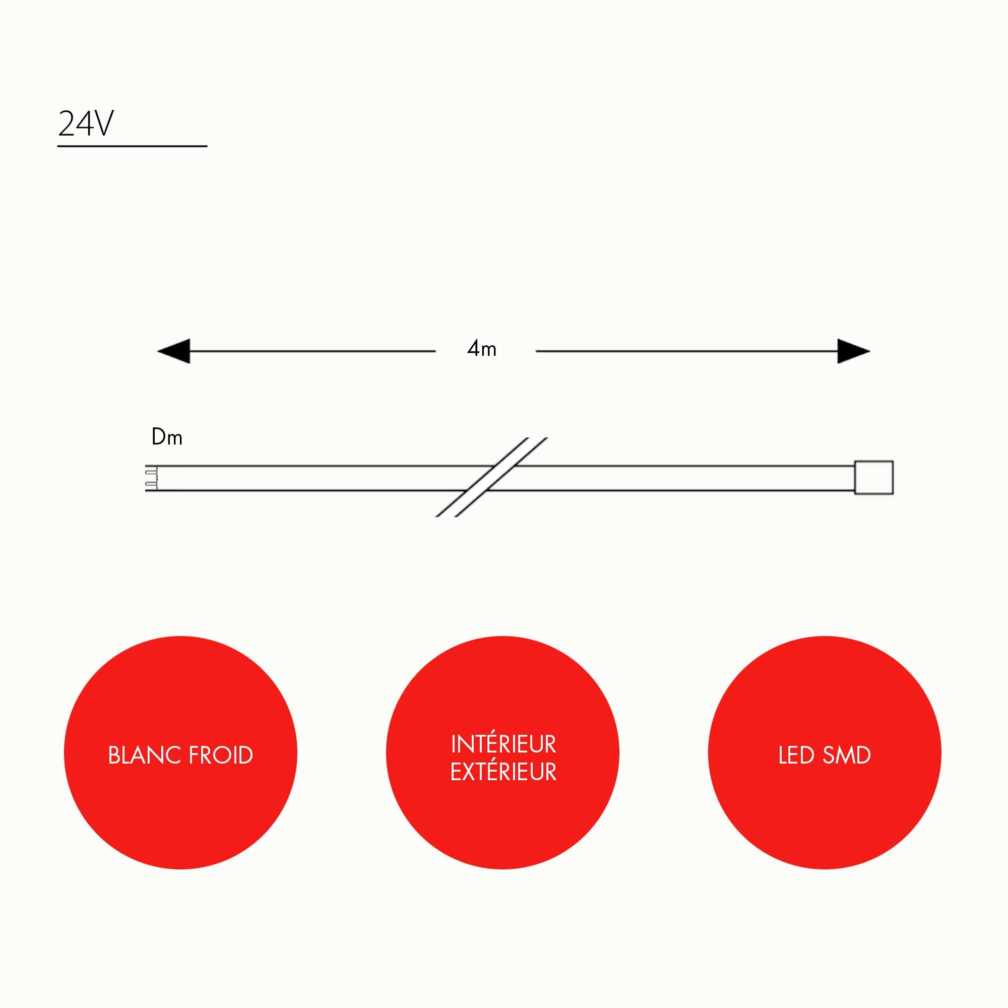 Cordon lumineux fixe L4m - 24V