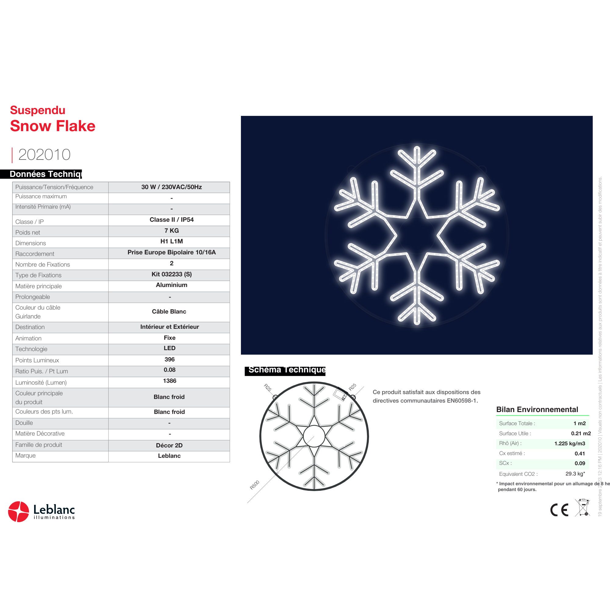 Décor de noël suspension 2D Flocon  Ø1m