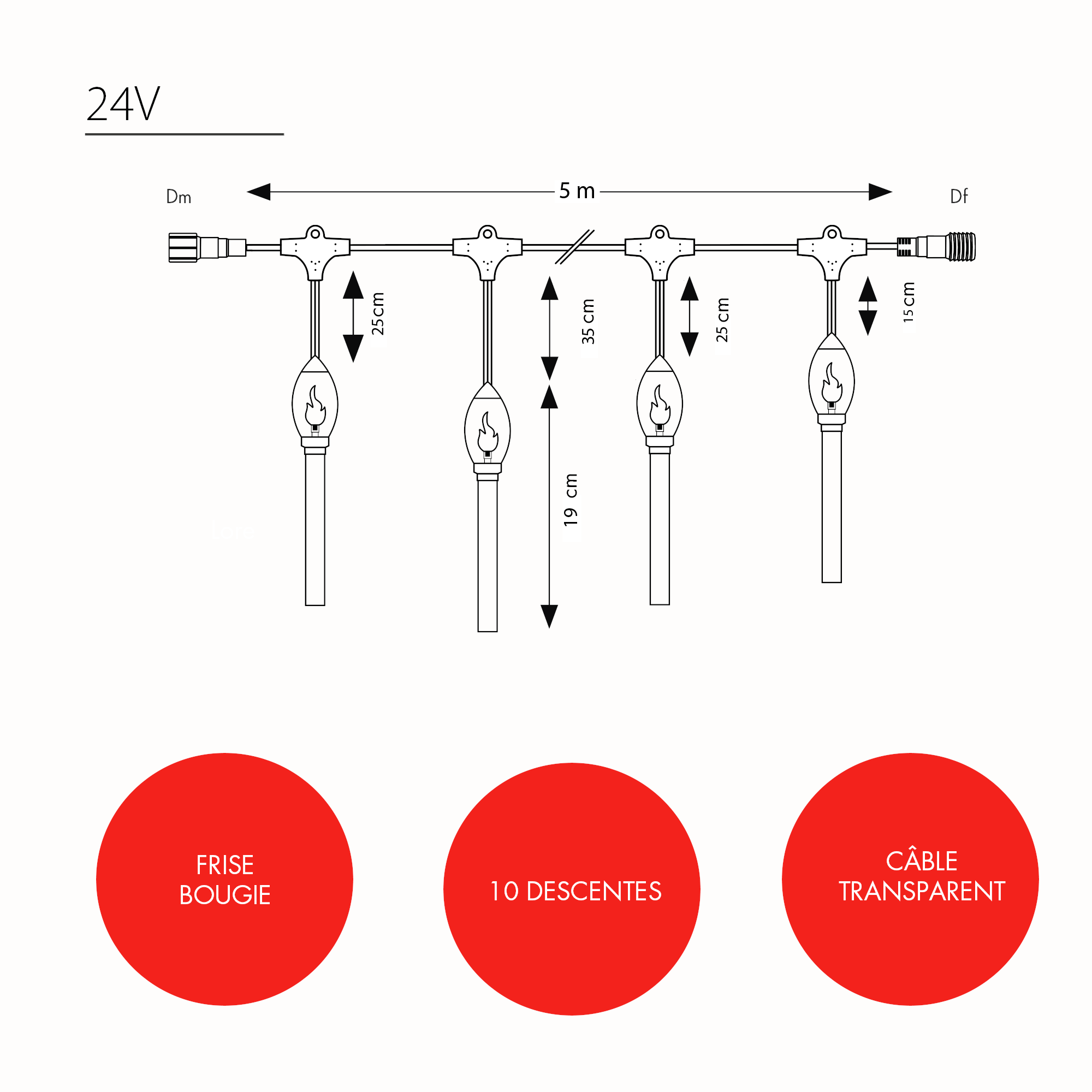Frise bougie H0,54 x L5m - 24V