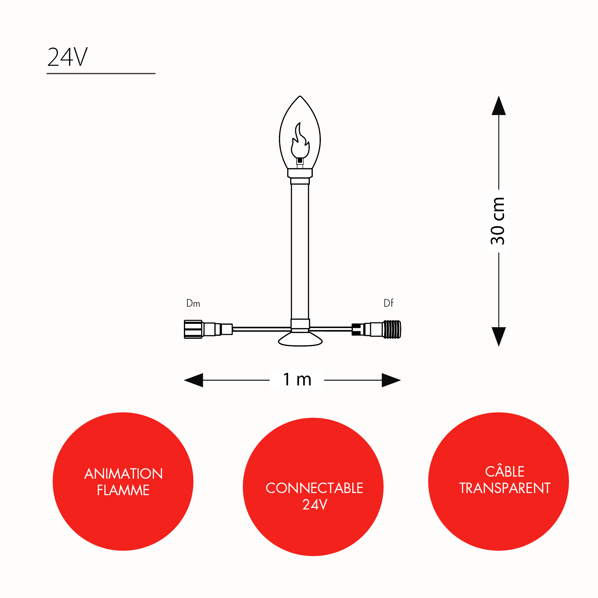 Bougie à poser H30cm - 24V