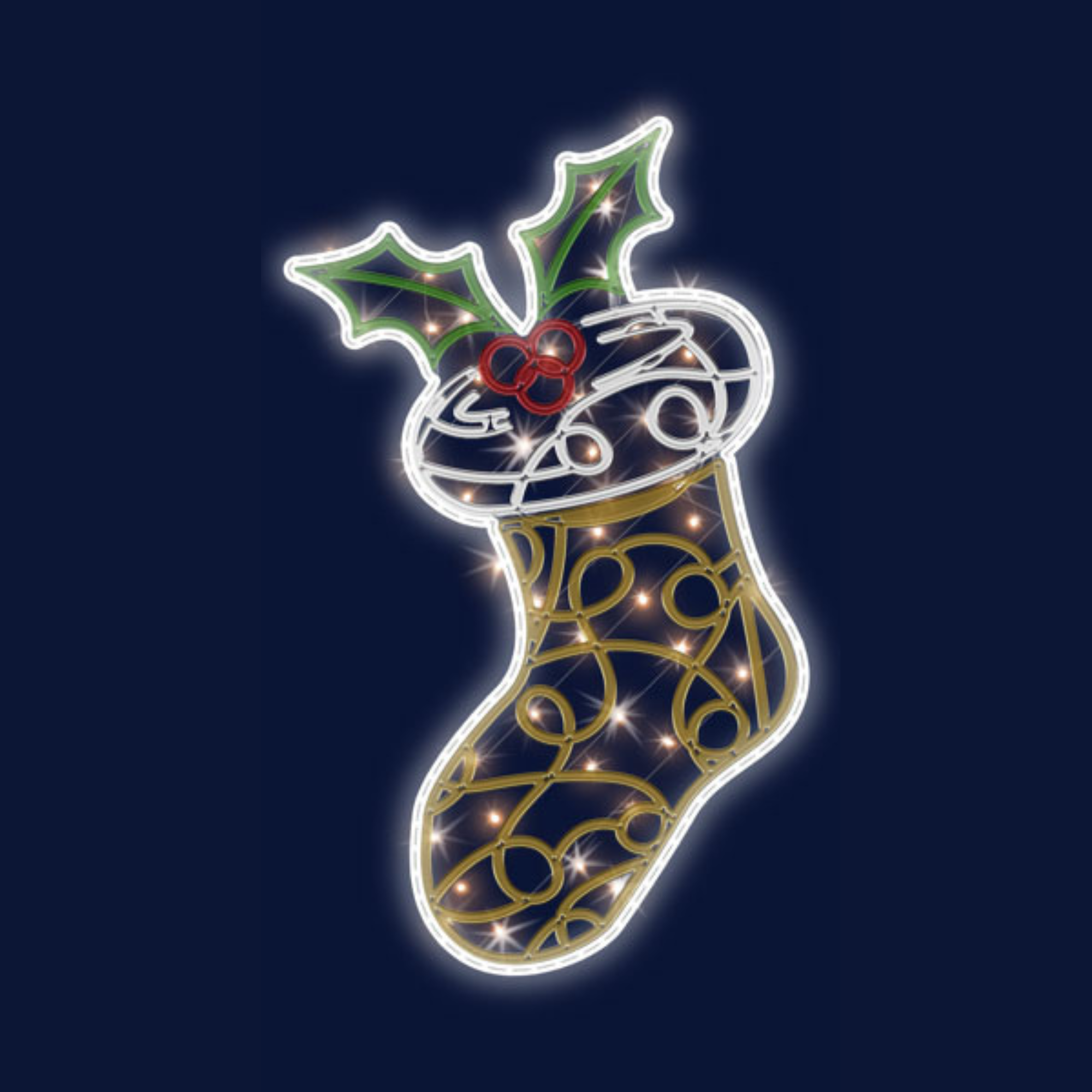 Décor de noël suspension 2D Chaussette houx H1,1 x L0,6m