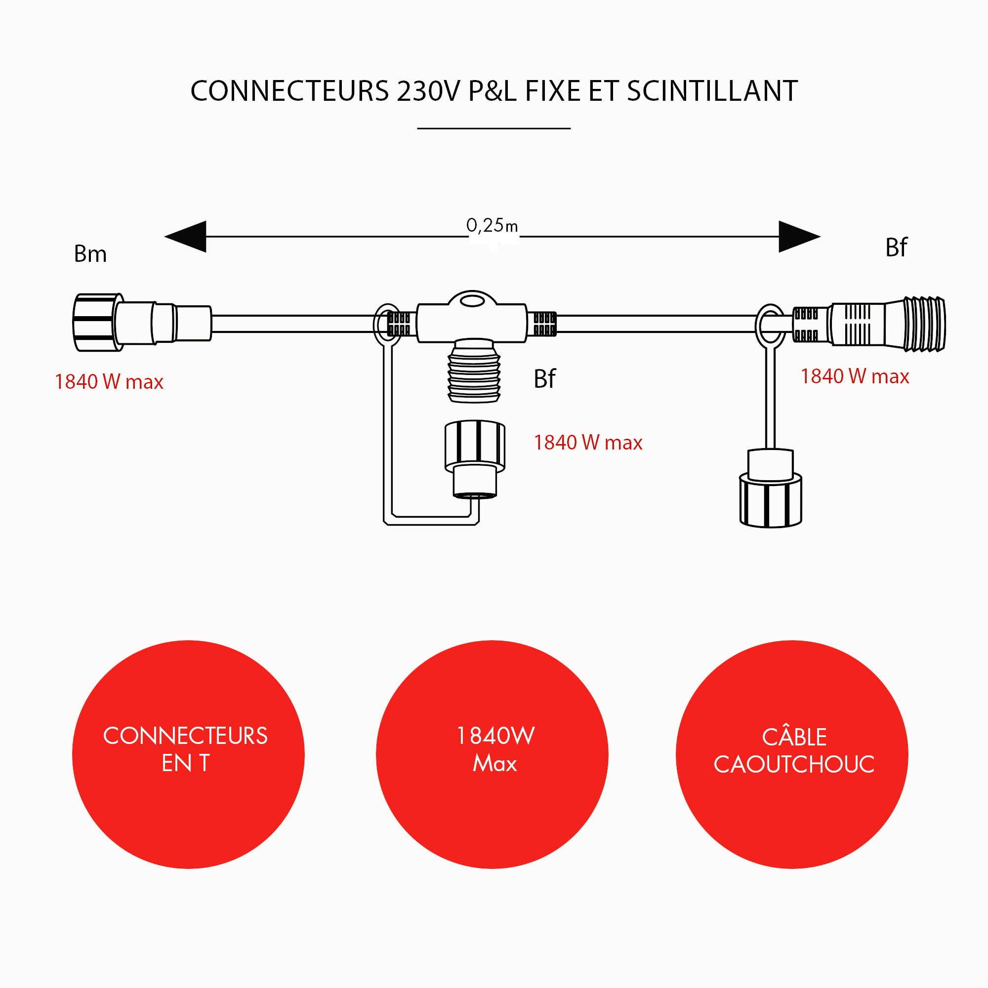 Connecteur en T L0,25m  - 230V