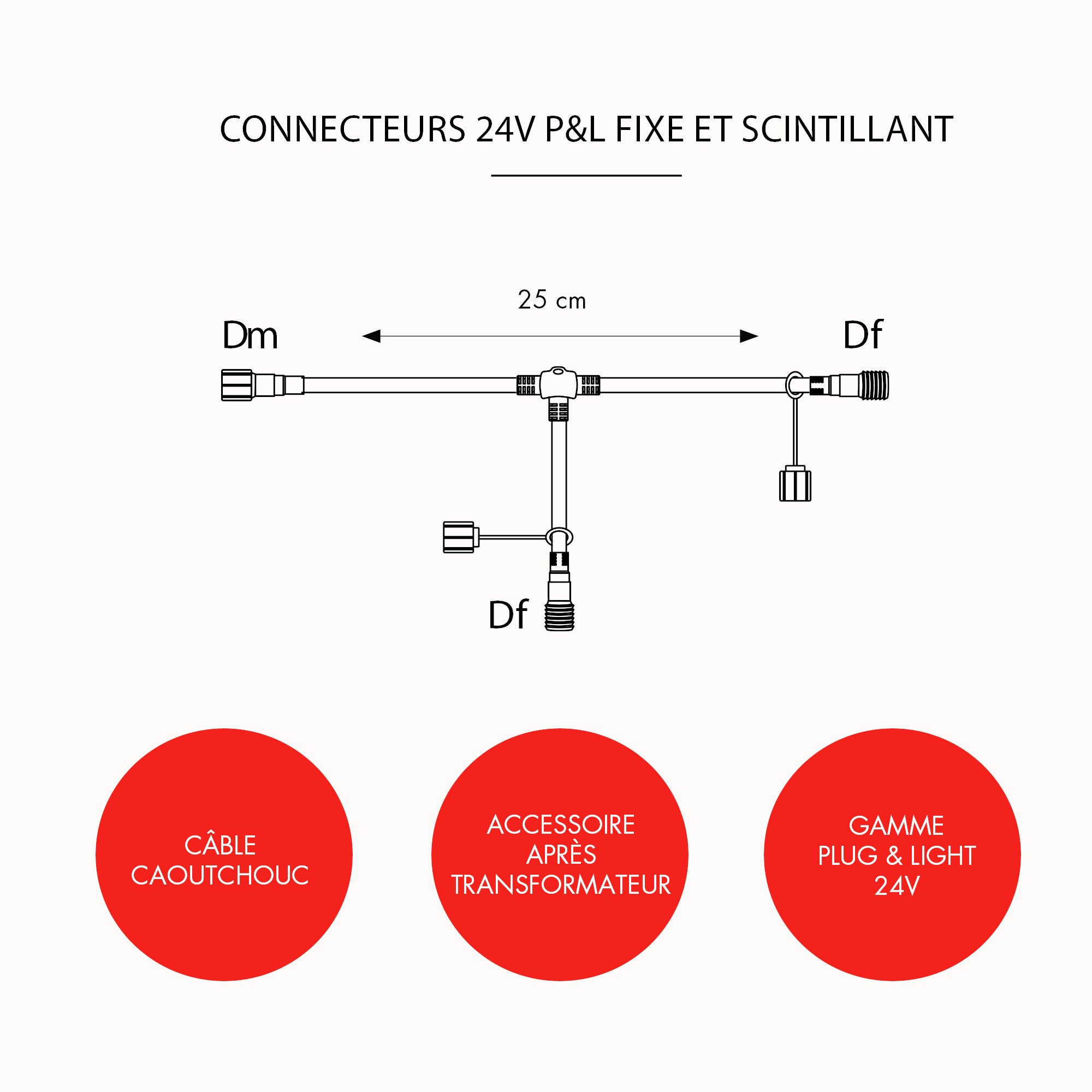 Connecteur en T après transformateur - L0,25m - 24V