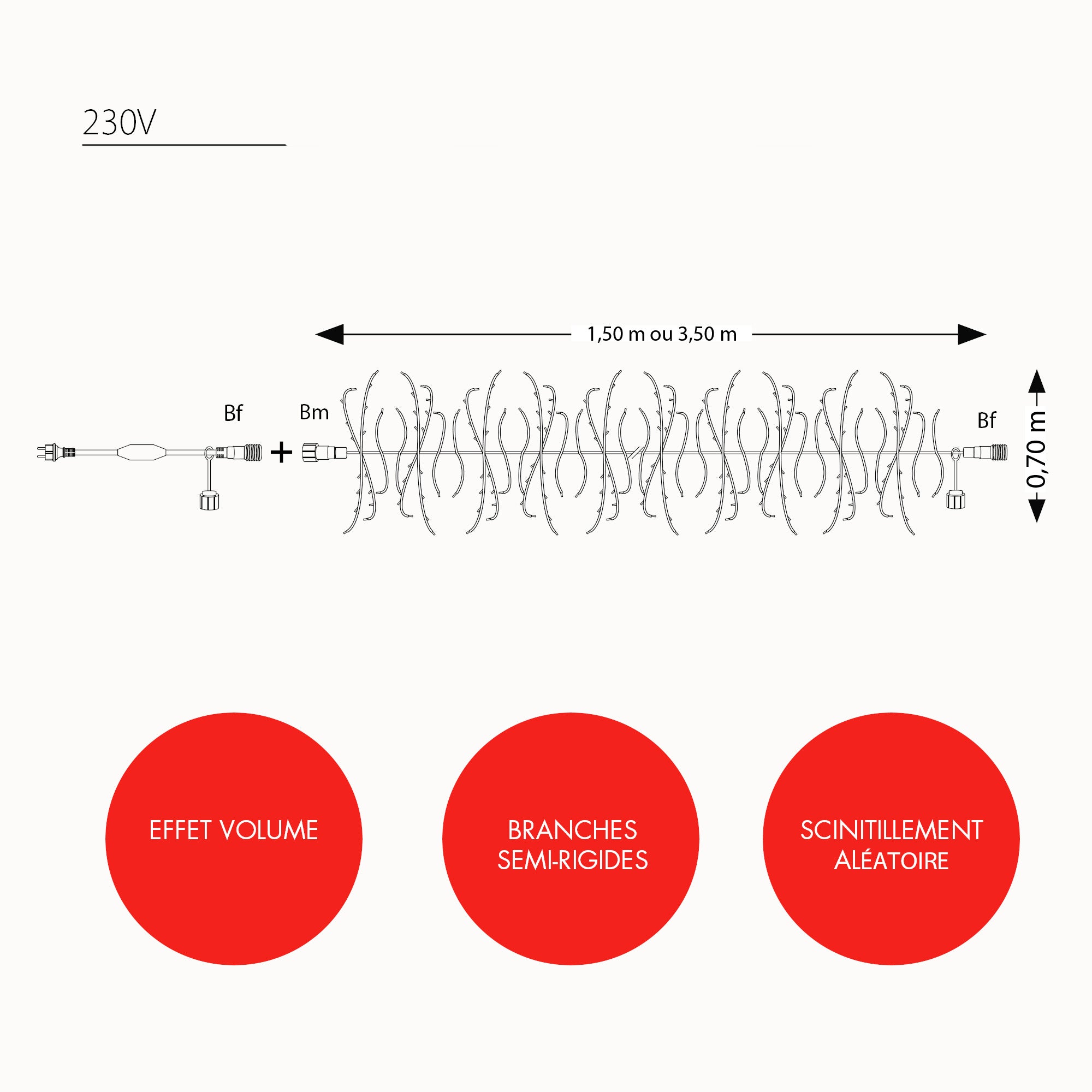 Branche plafond fixe L3,5m - 230V