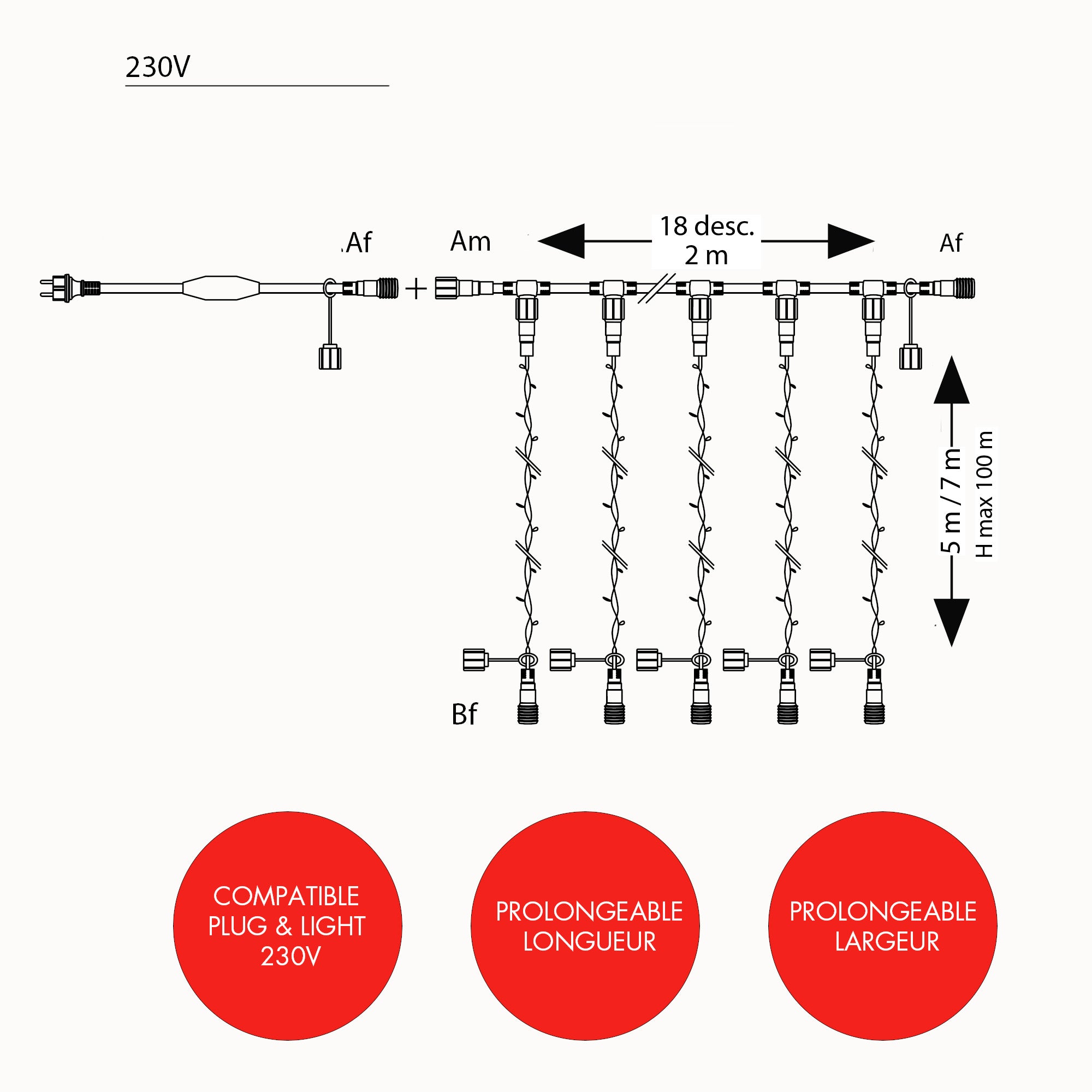 Rideau scintillant H7 x L2m - 230V