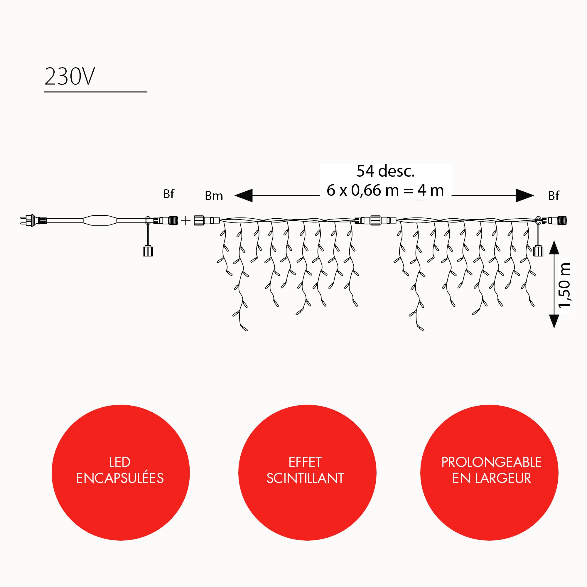 Frise scintillante H1,5 x L4m - 230V