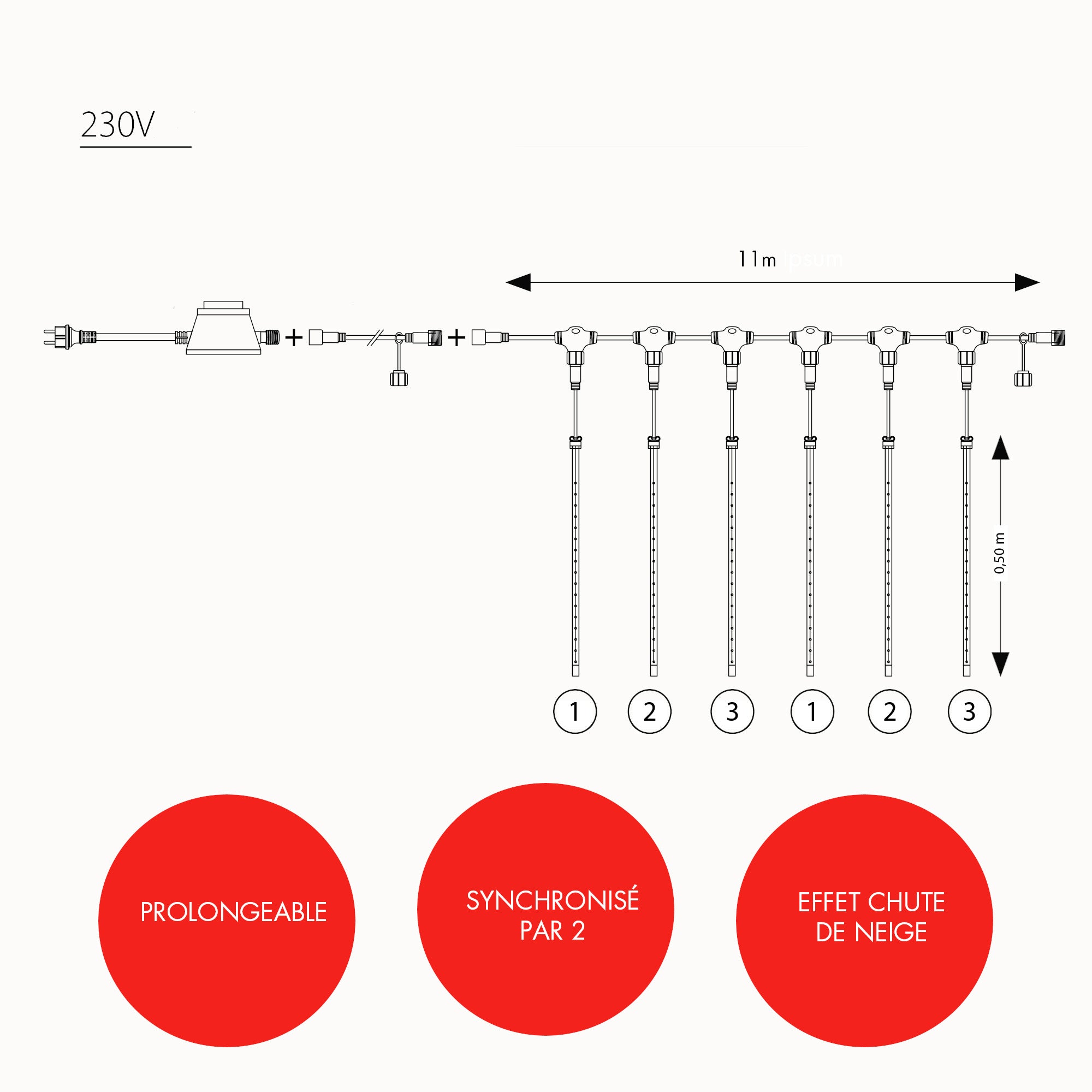 Guirlande Droplight effet chute de neige - L11m - 230V