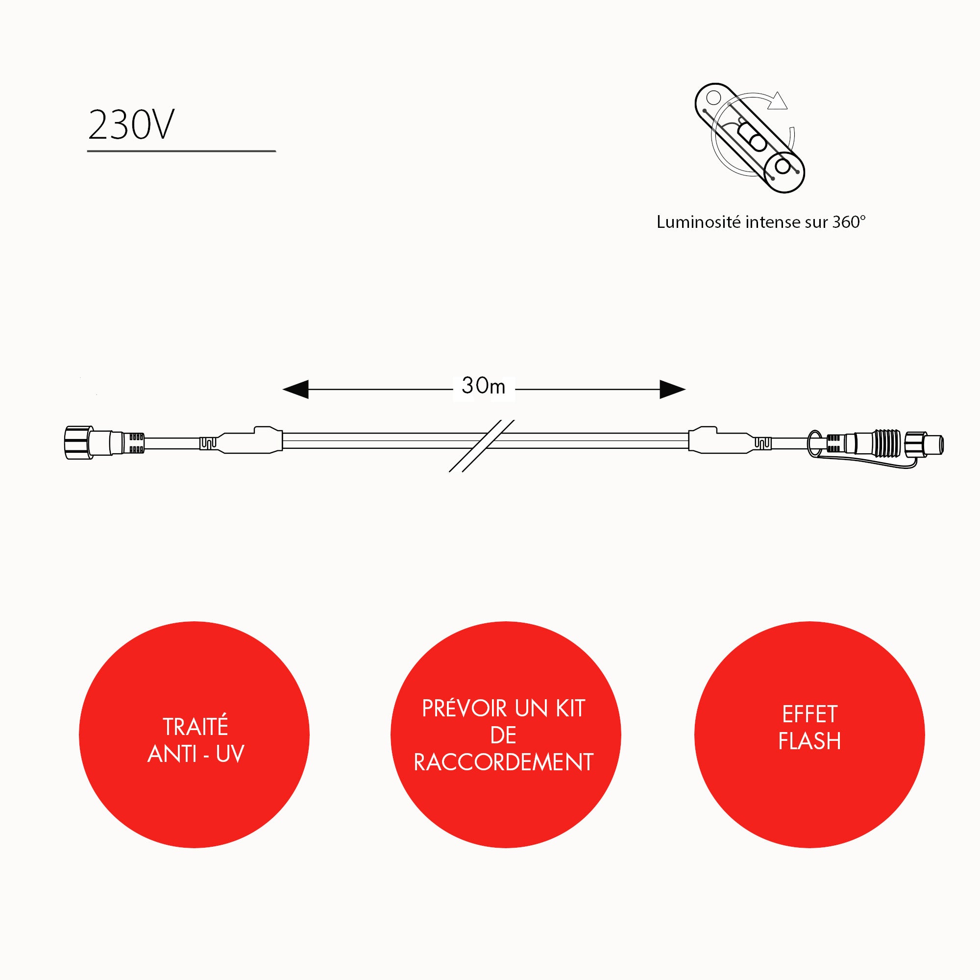 Cordon Lumineux flash L30m - 230V