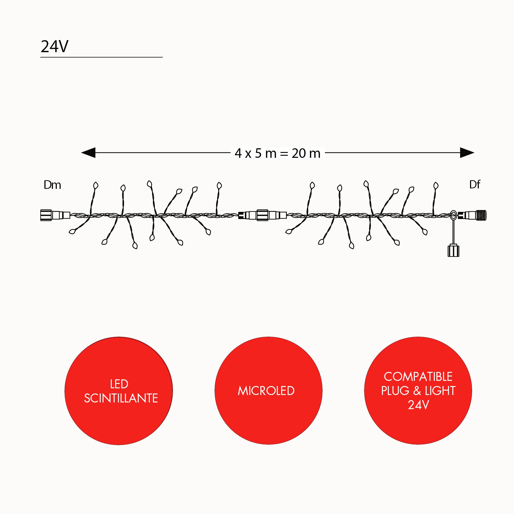 Guirlande Boa microled scintillante L20m - 24V