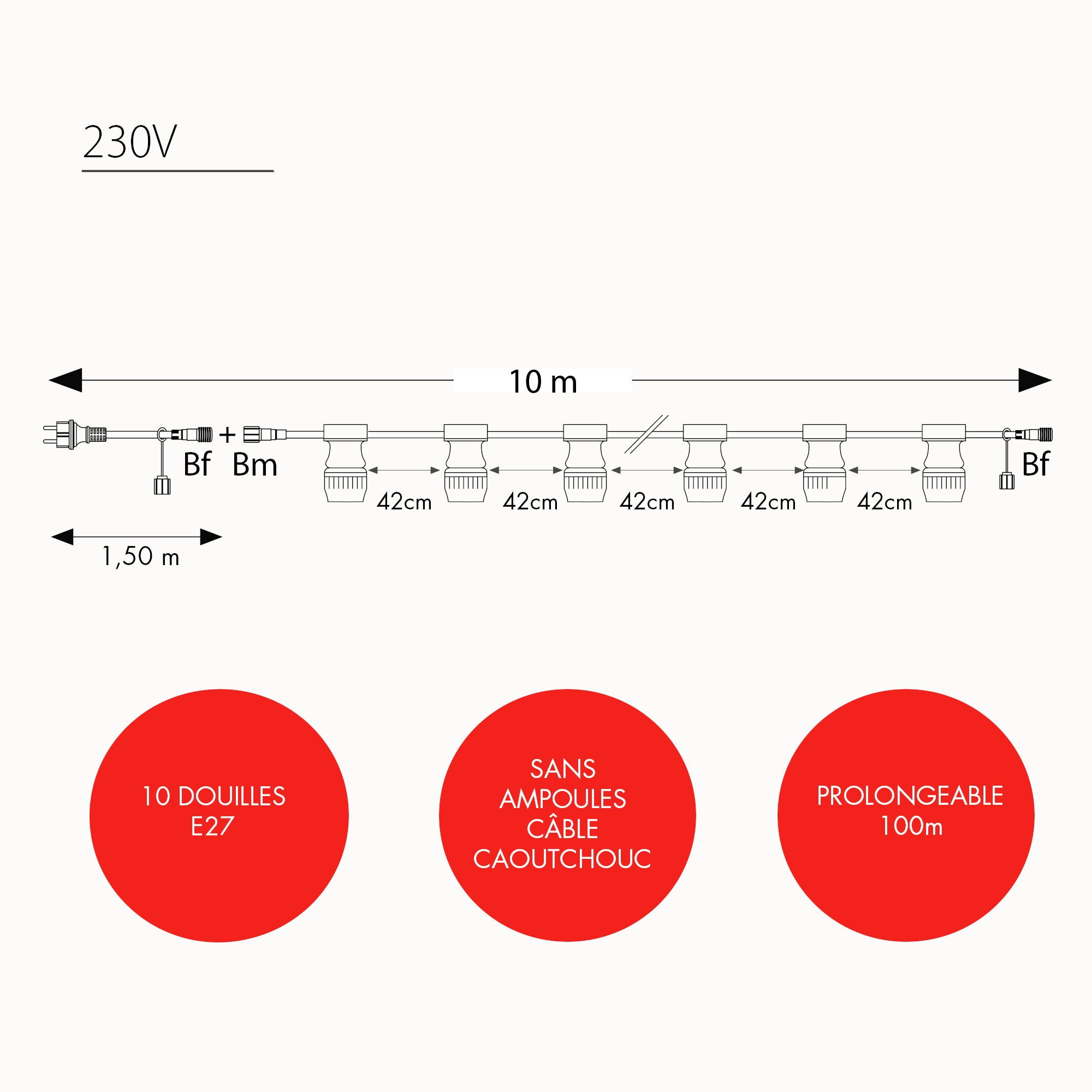 Guirlande guinguette E27 L10m