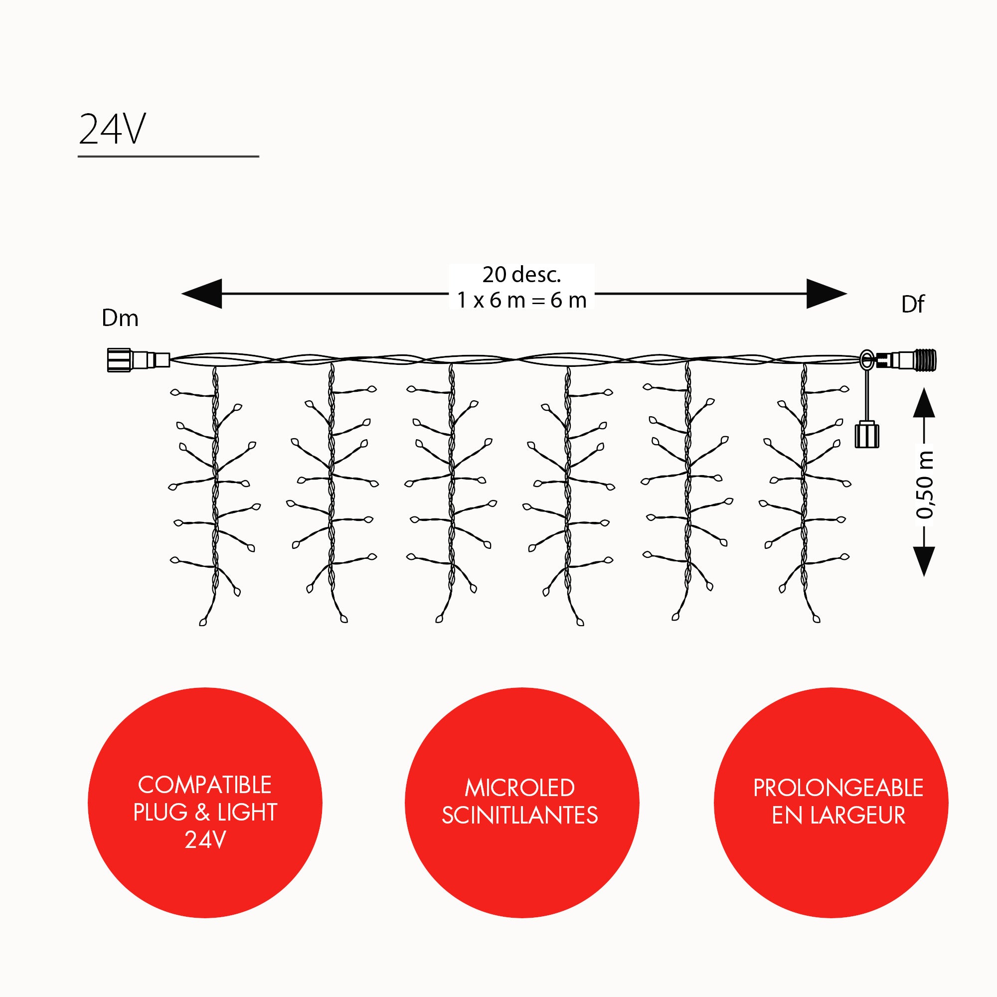 Rideau Boa microled scintillant H0,5 x L6m - 24V