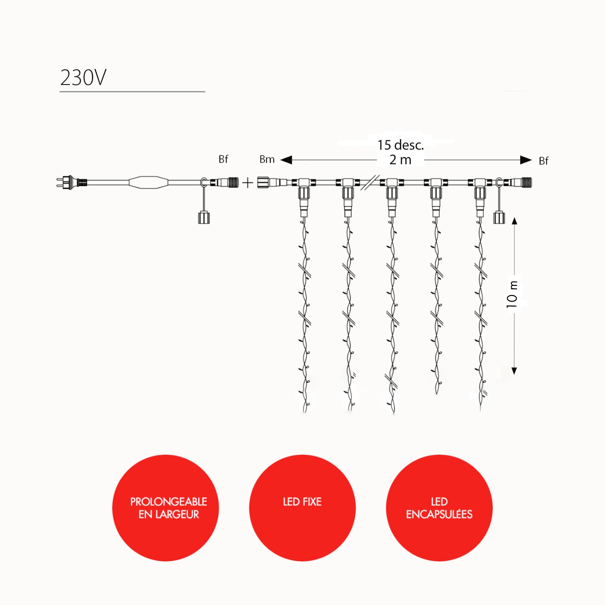 Rideau fixe H10 x L2m - 230V