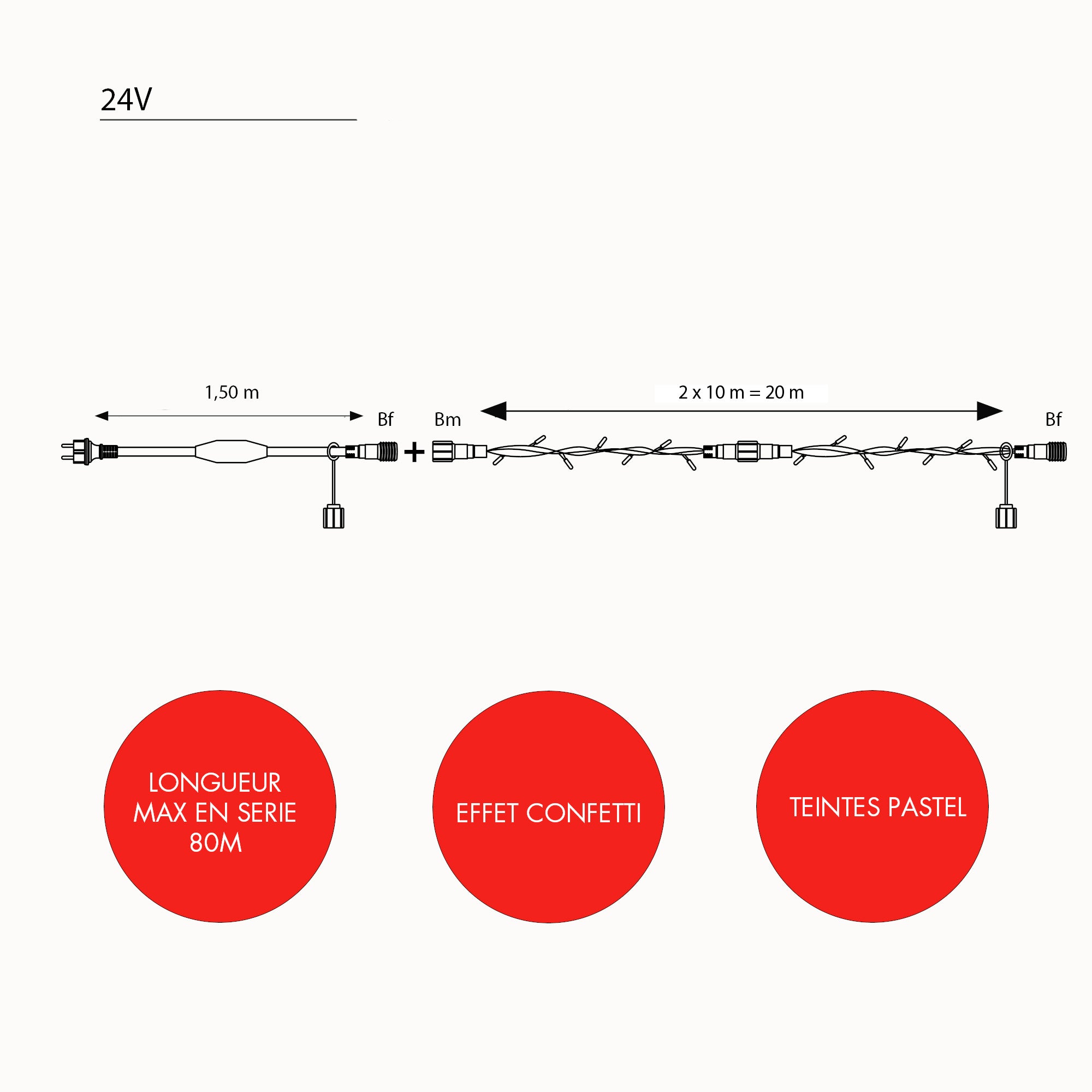 Guirlande confetti L20m - 24V