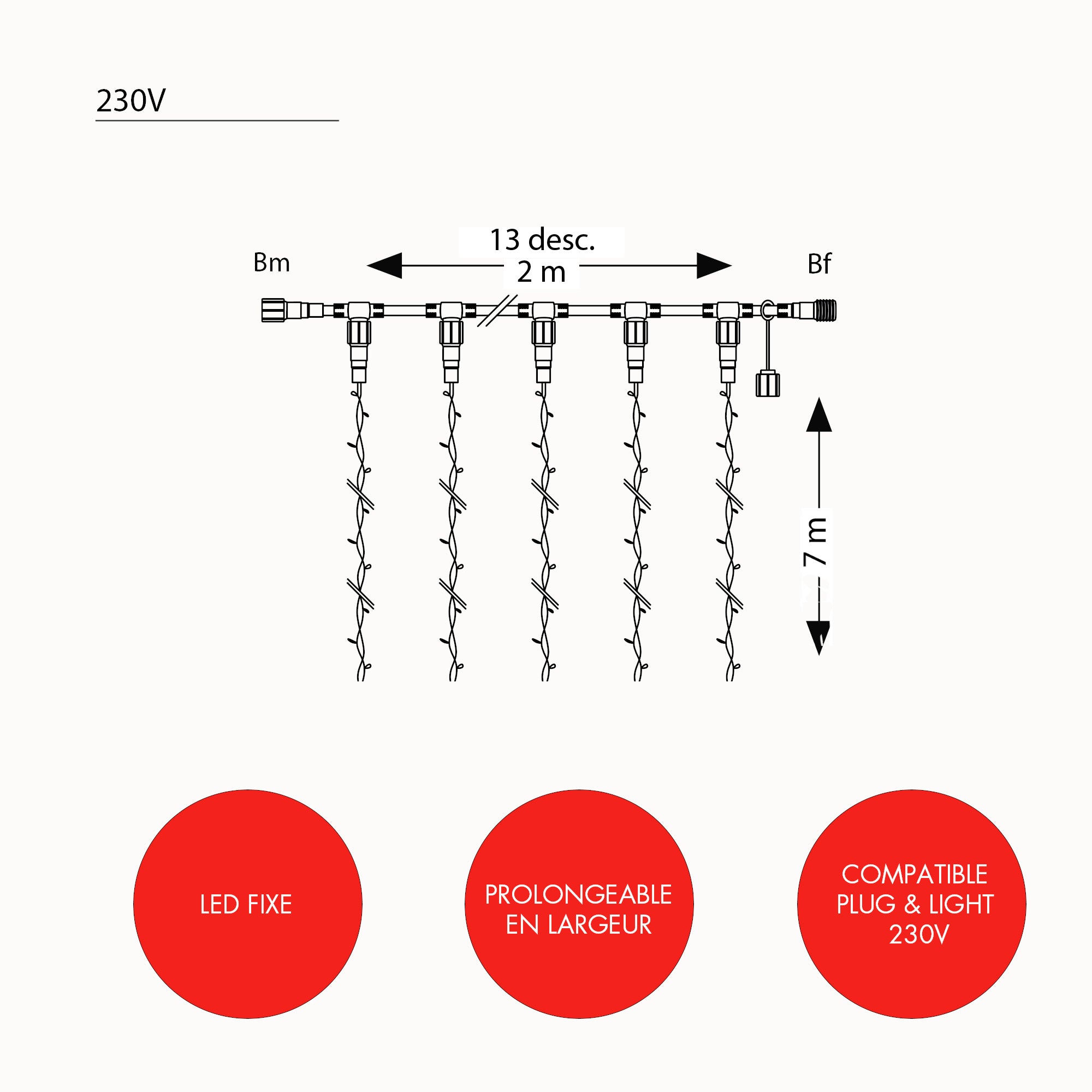 Rideau fixe Optima H7 x L2m - 230V