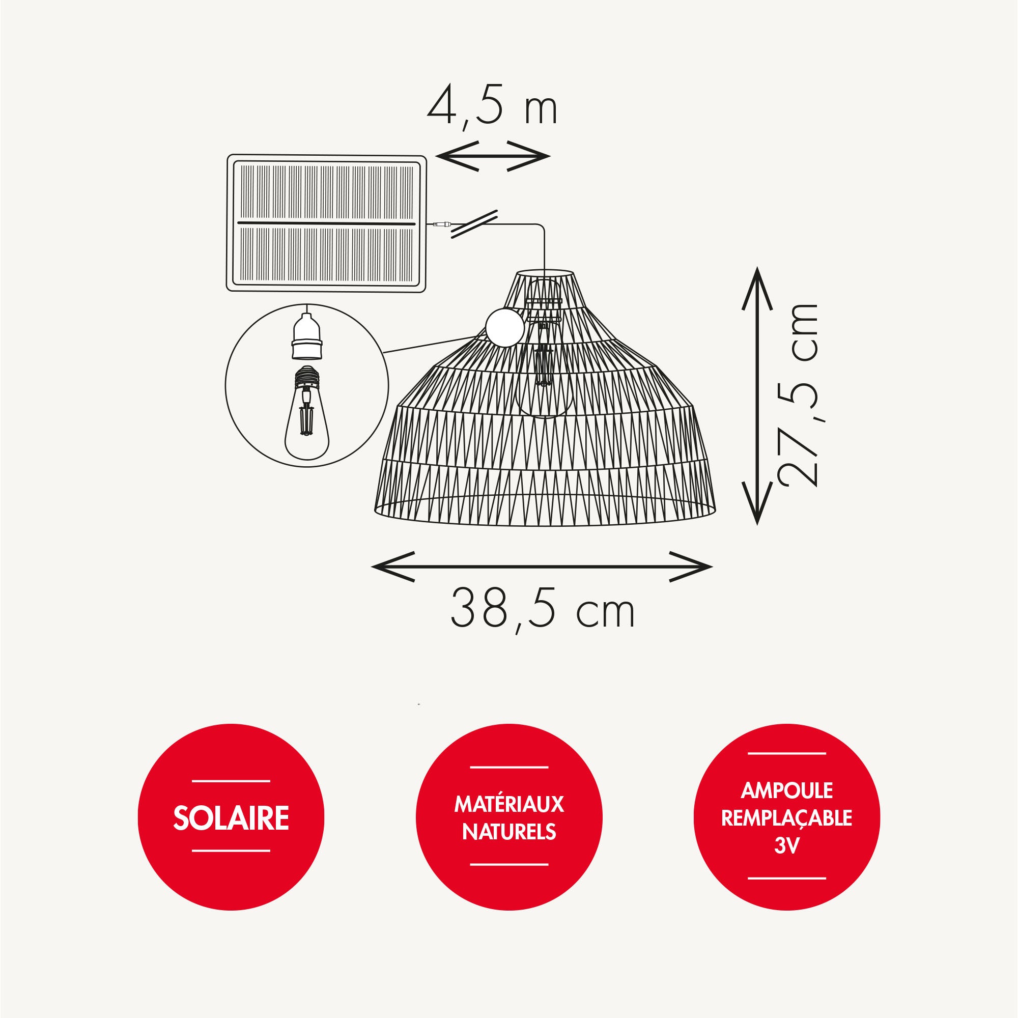 Suspension lustre solaire Areca