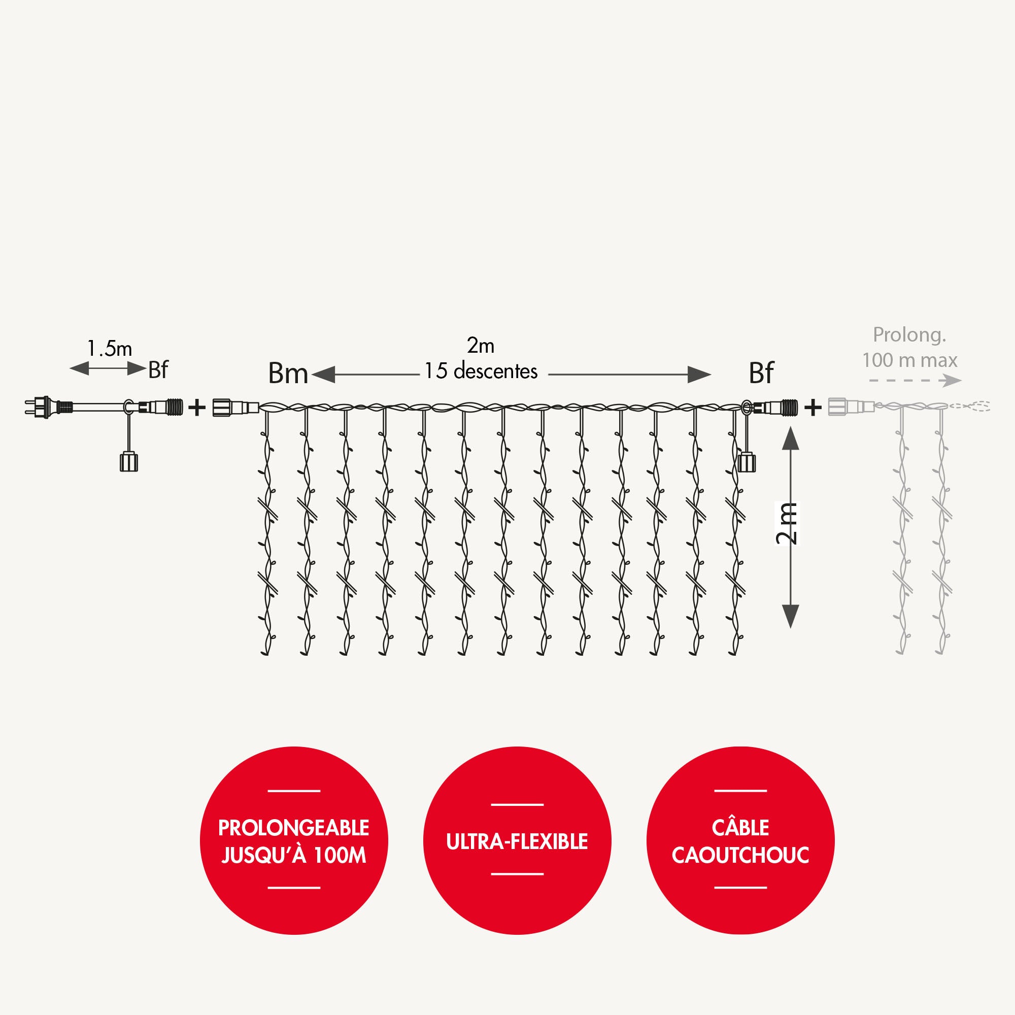 Rideau fixe H2 x L2m - 230V