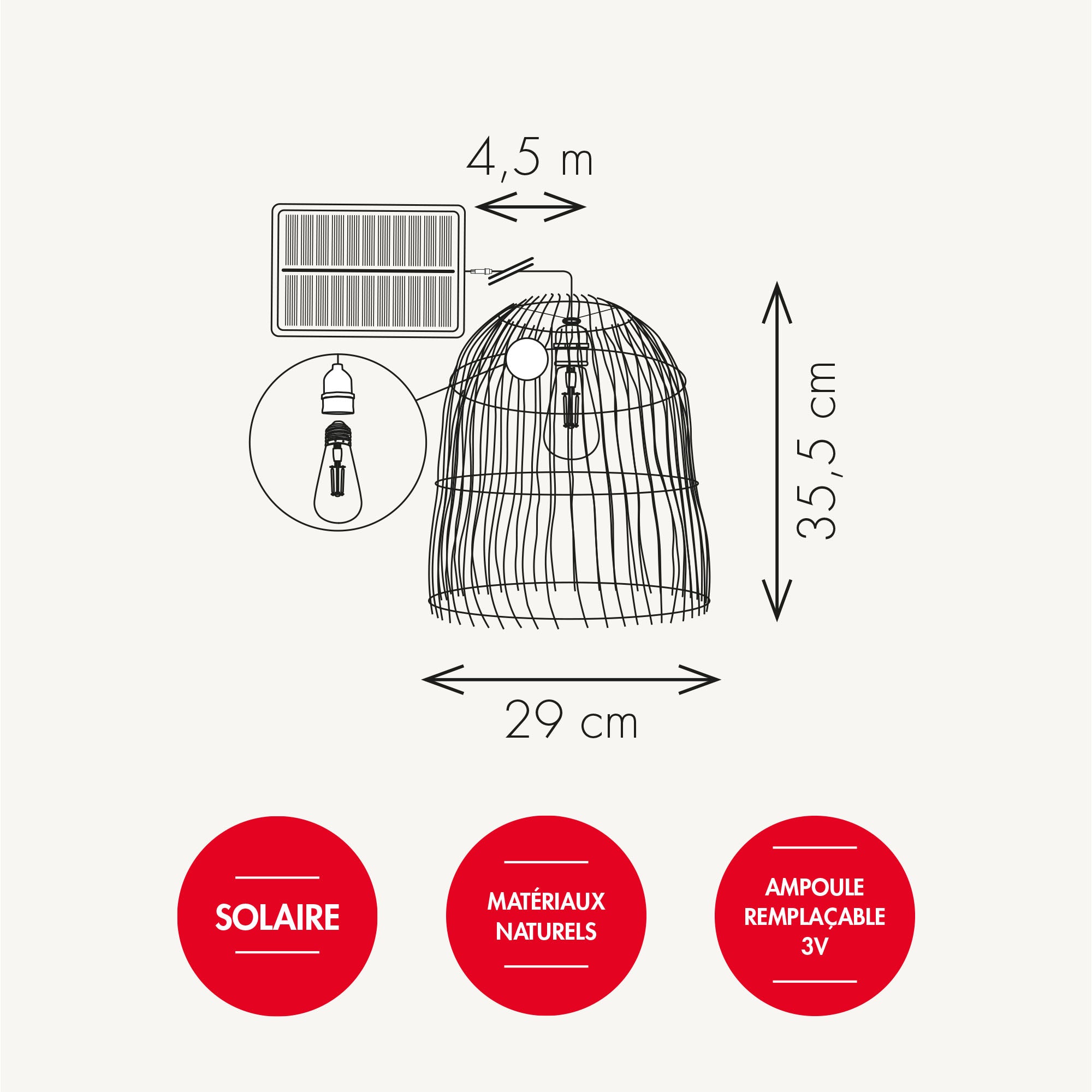 Suspension lustre solaire Canari